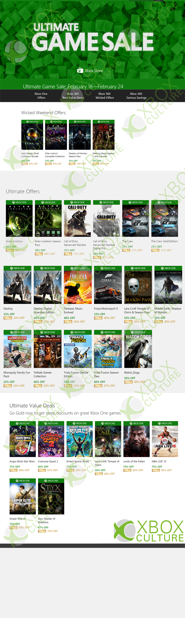Xbox Culture desvela los Ultimate Game Sale del 18 al 24 de febrero 2015.