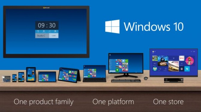 Mock-Up de Windows 10 en varios soportes. La pantalla de la izquierda es Xbox One