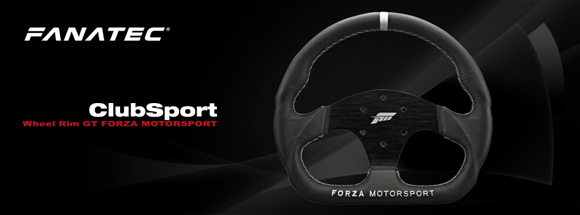 Acabado en cuero y nombre del juego en el volante fanatec para Forza Motorsport en Xbox One.