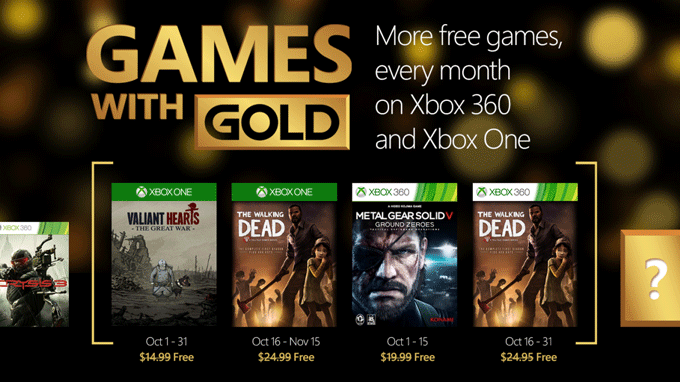 Juegos gratis de Games with Gold en Octubre 2015