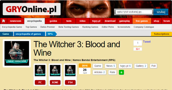 Blood and Wine podría llegar en Abril según una filtración en una web polaca.