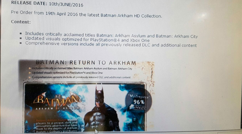 Batman Arkham HD Collection filtrado en esta fotografía de un trabajador de Gamestop.